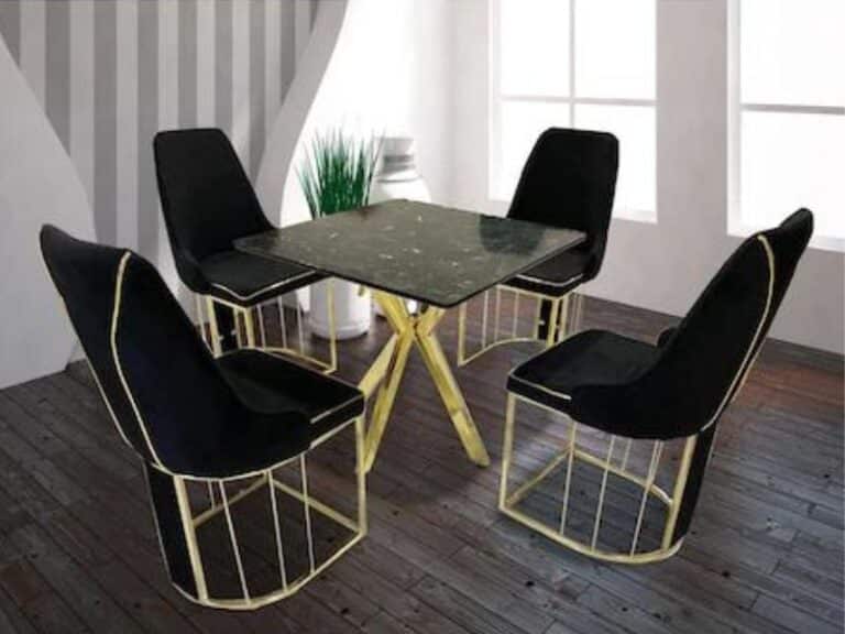 Set masa & 4 scaune catifea - Negru