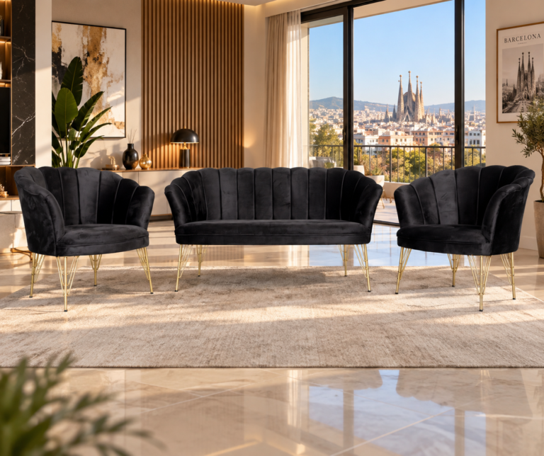 Set Canapea & 2 Fotolii - Negru Royal