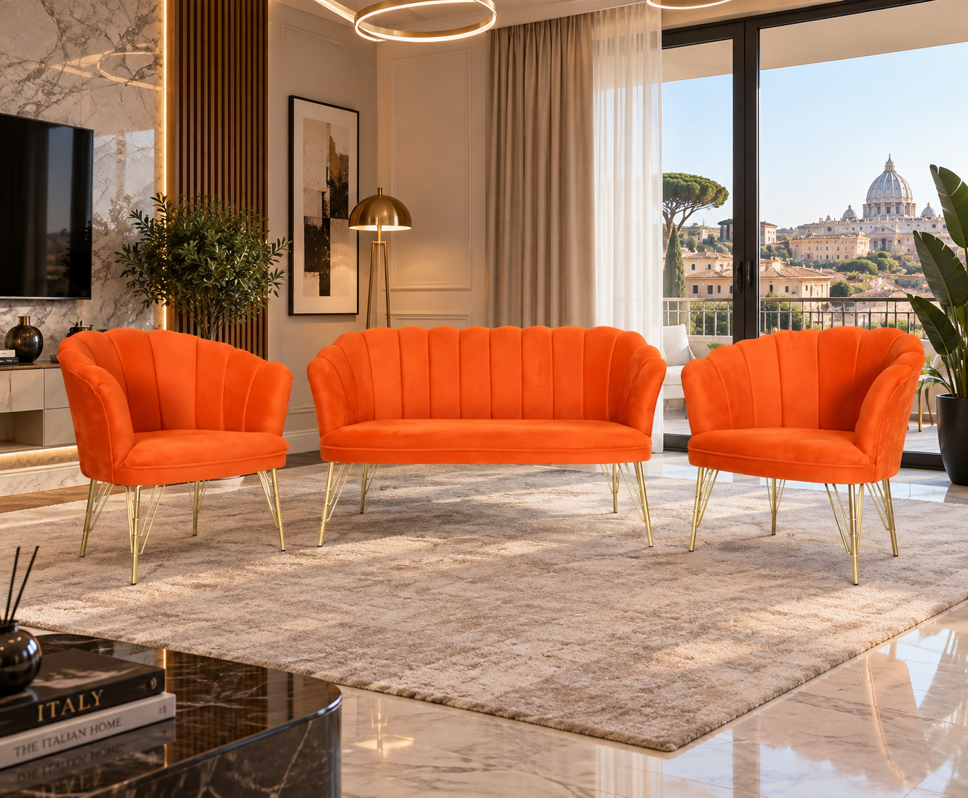 Set Canapea & 2 Fotolii - Orange Terracotta — foto de ambient