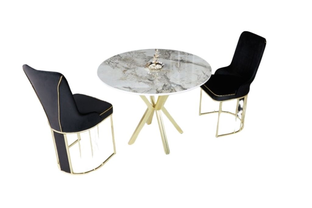 Set Masa Rotunda si 2 Scaune - Carbune / Marble — cadrul 1