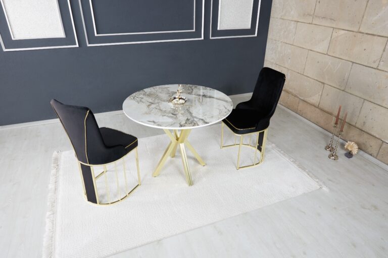 Set Masa Rotunda si 2 Scaune - Carbune / Marble