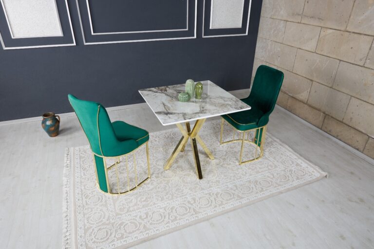 Set Masa Patrata si 2 Scaune - Smarald / Marble