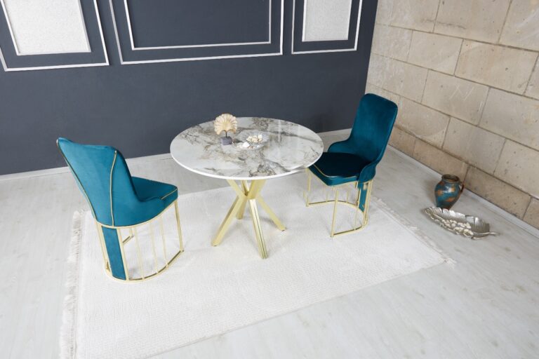 Set Masa Rotunda si 2 Scaune - Turcoaz / Marble