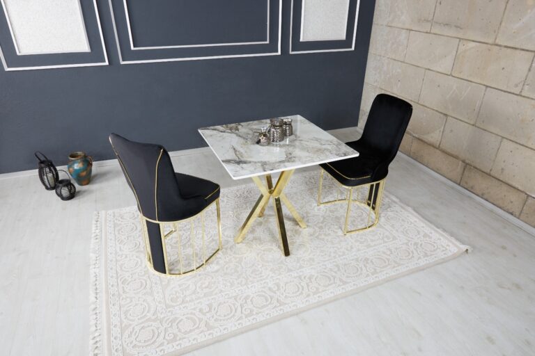 Set Masa Patrata si 2 Scaune - Carbune / Marble