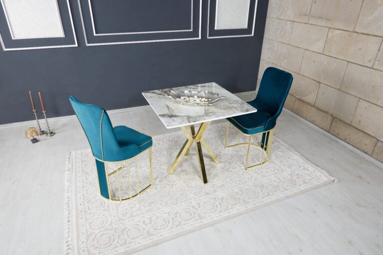 Set Masa Patrata si 2 Scaune - Turcoaz / Marble