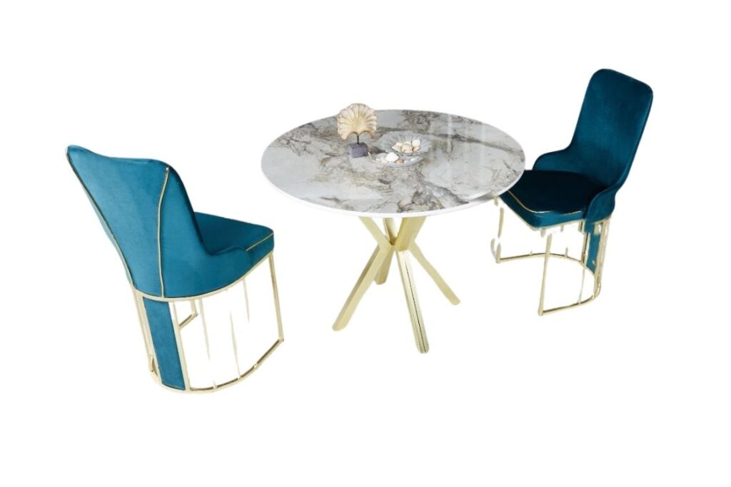Set Masa Rotunda si 2 Scaune - Turcoaz / Marble — cadrul 1