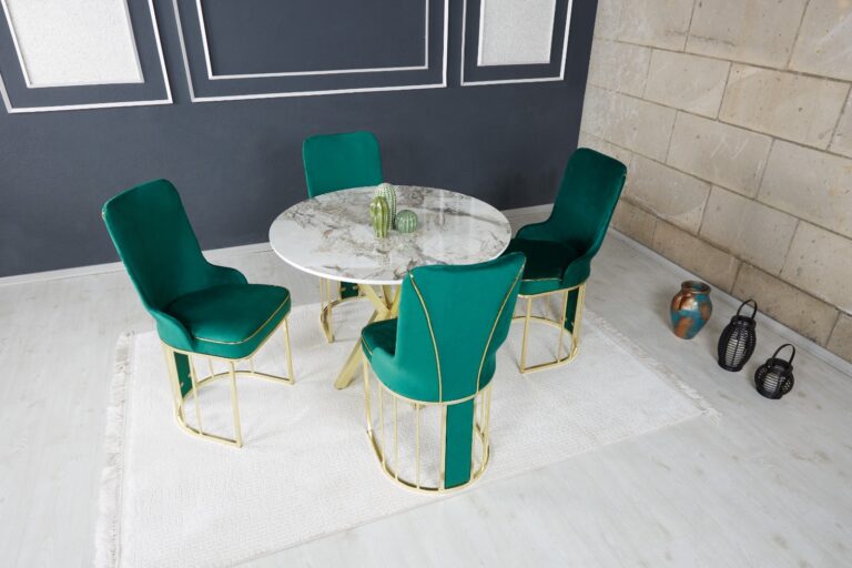 Set Masa Rotunda si 4 Scaune - Smarald / Marble