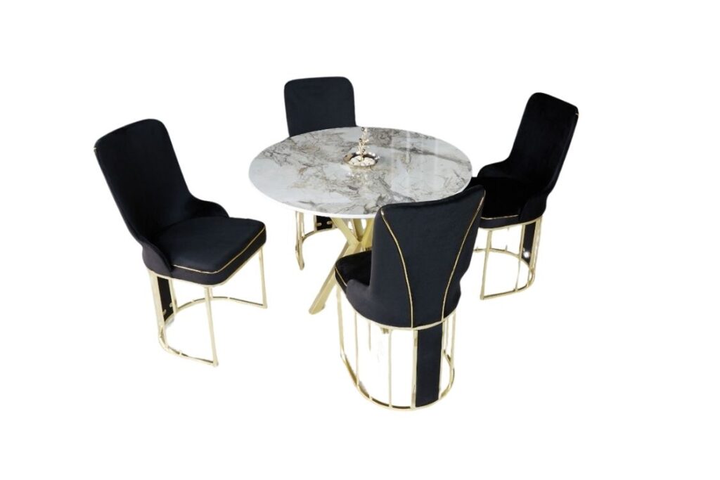 Set Masa Rotunda si 4 Scaune - Carbune / Marble — cadrul 1