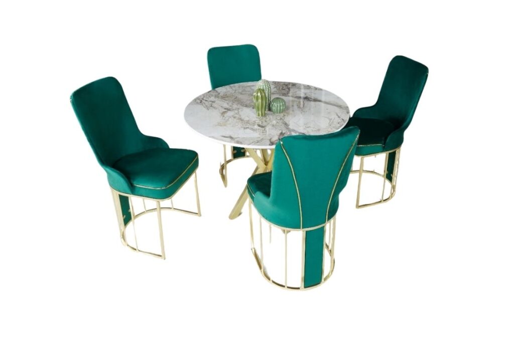 Set Masa Rotunda si 4 Scaune - Smarald / Marble — cadrul 1