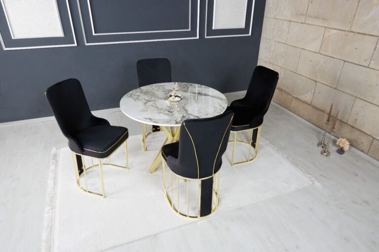 Set Masa Rotunda si 4 Scaune - Carbune / Marble