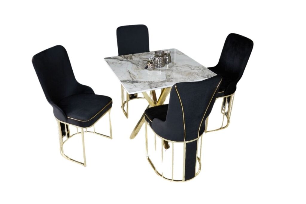Set Masa Patrata si 4 Scaune - Carbune / Marble — cadrul 1