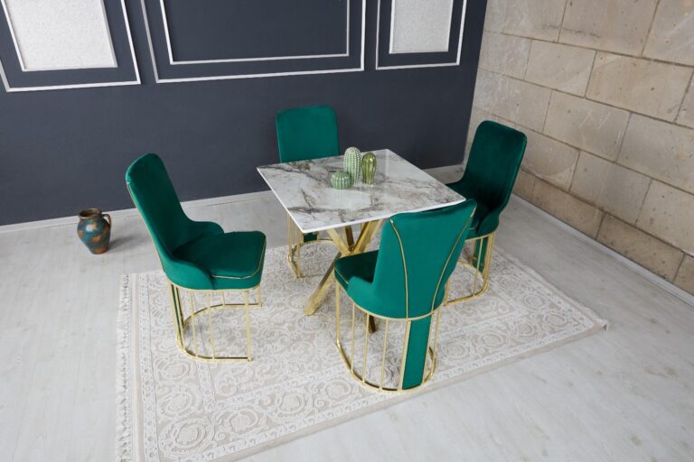 Set Masa Patrata si 4 Scaune - Smarald / Marble