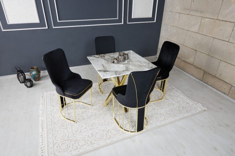 Set Masa Patrata si 4 Scaune - Carbune / Marble