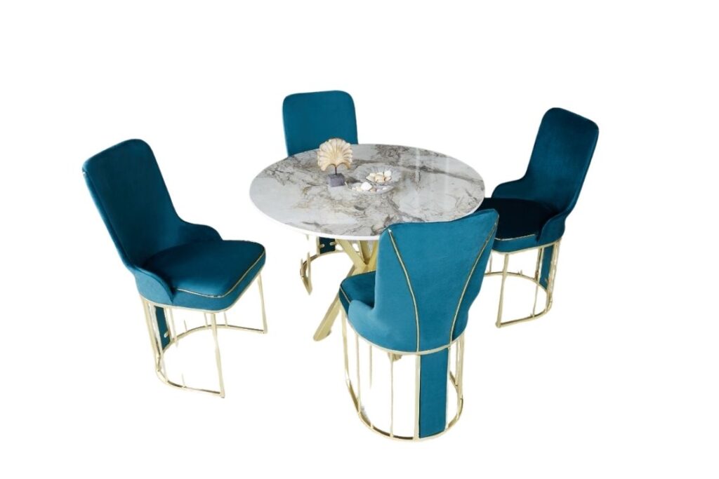 Set Masa Rotunda si 4 Scaune - Turcoaz / Marble — cadrul 1