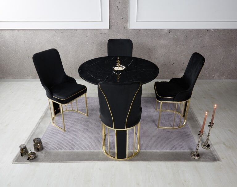 Set Masa Rotunda si 4 Scaune - Carbune / Black