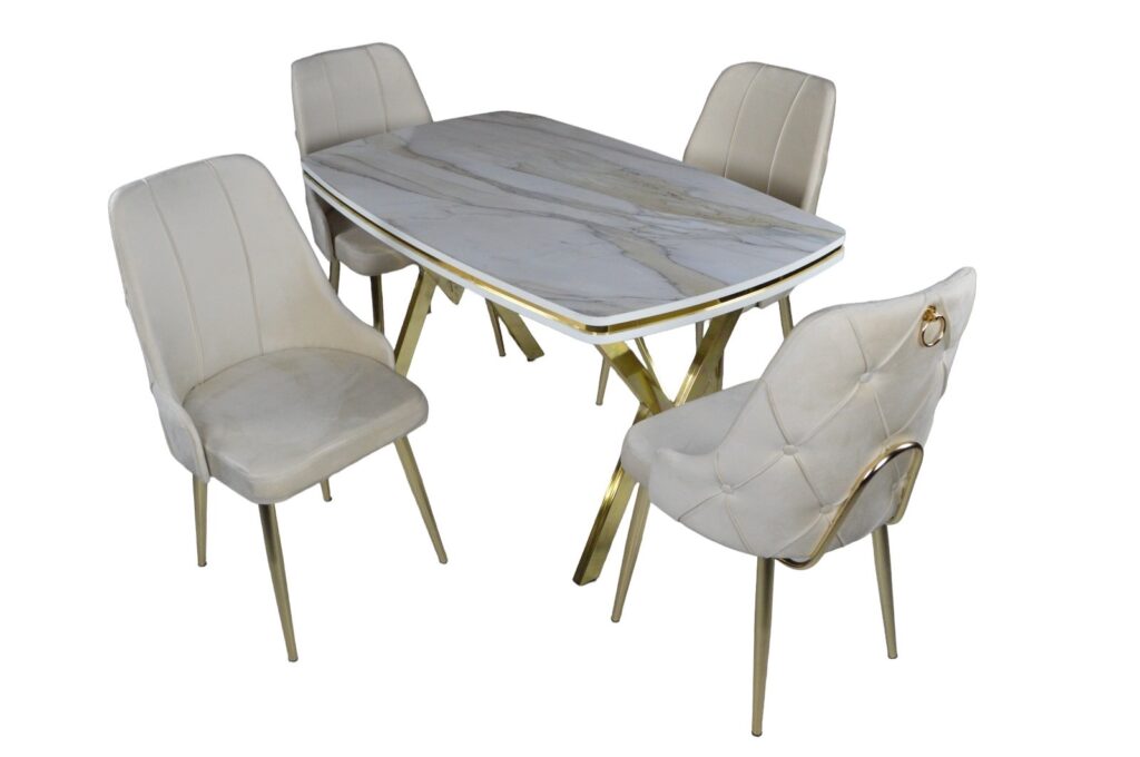 Set Masa Fixa & 4 Scaune - Beige — cadrul 1