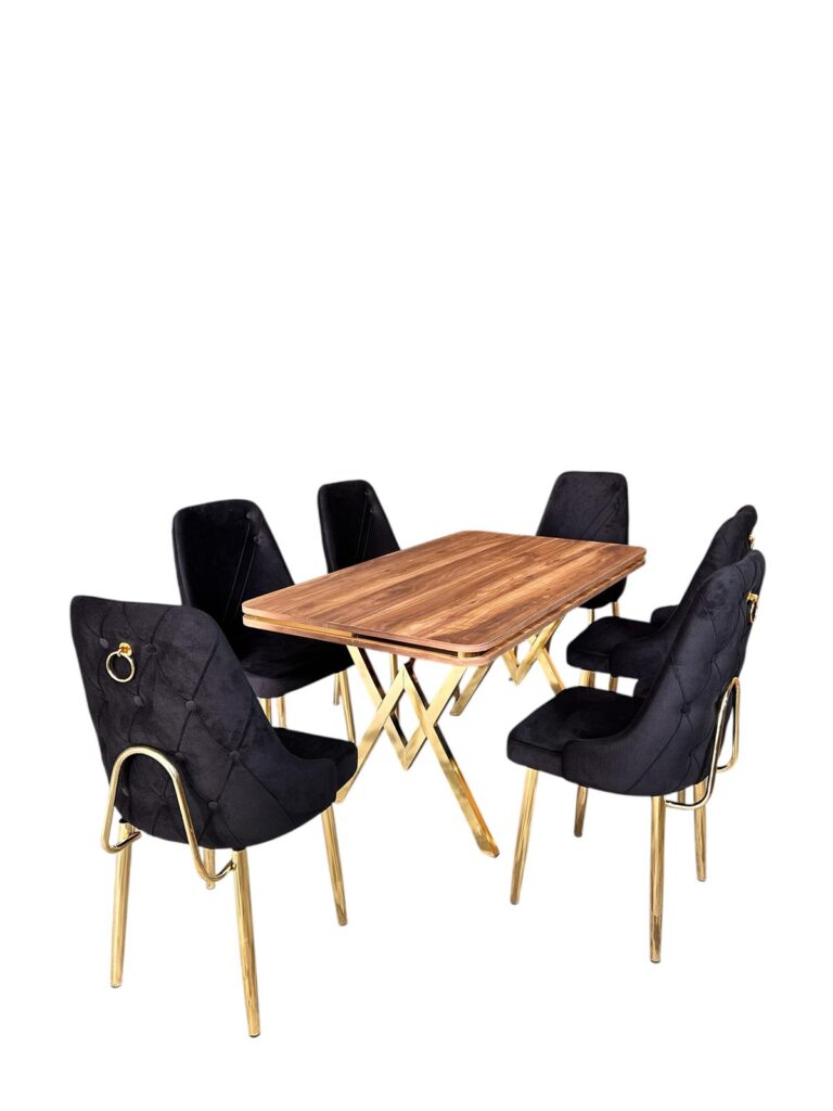 Set Masa Fixa & 6 Scaune - Negru/Lemn — cadrul 1