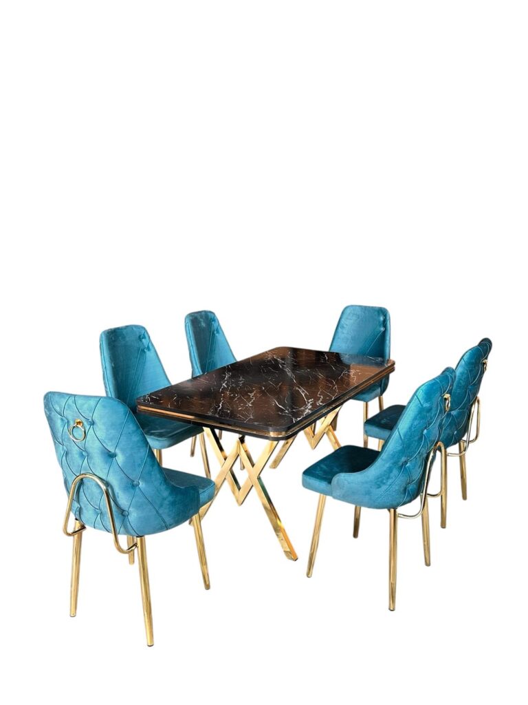 Set Masa Fixa & 6 Scaune - Turcoaz/Granit — cadrul 1