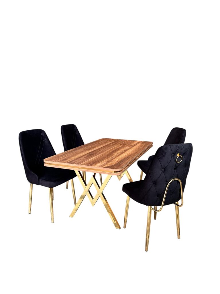 Set Masa Fixa & 4 Scaune - Negru/Lemn — cadrul 1