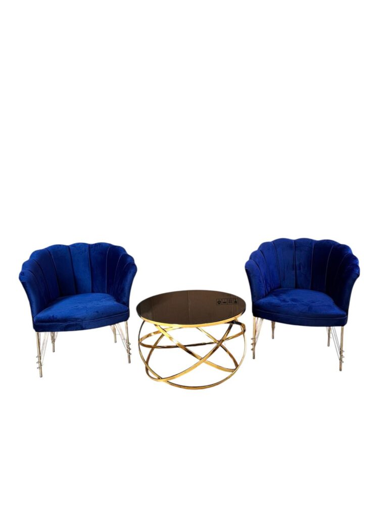 Set 2 Fotolii & Masuta Rotunda - Albastru Royal — cadrul 1