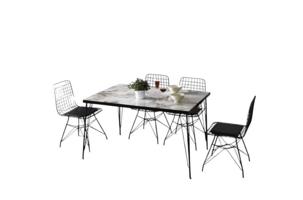Set Masa & 4 Scaune - Negru/Marble — cadrul 1