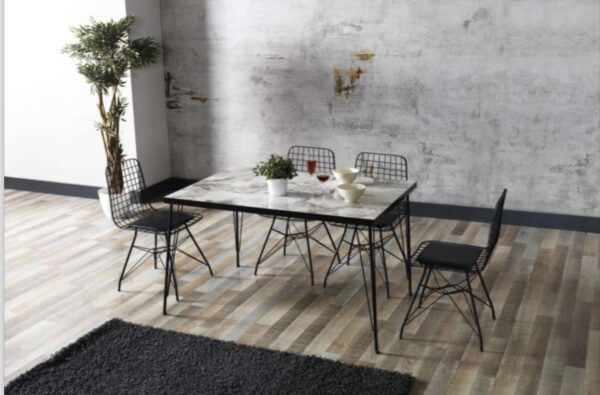 Set Masa & 4 Scaune - Negru/Marble
