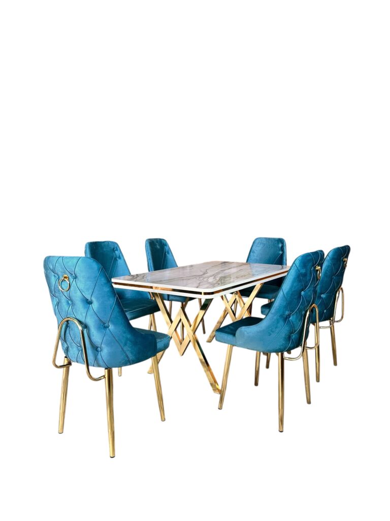 Set Masa Fixa & 6 Scaune - Turcoaz/Marble — cadrul 1