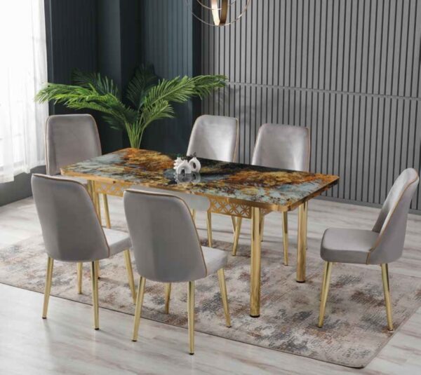 Set Masa Extensibila Sticla & 6 Scaune – Argint