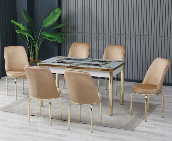 Set Masa Extensibila Sticla & 6 Scaune – Camel Gold