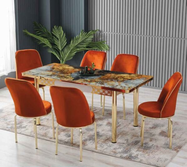 Set Masa Extensibila Sticla & 6 Scaune – Cupru