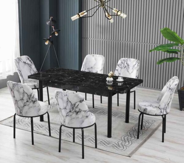 Set Masa Extensibila PAL Melaminat & 6 Scaune – Marmura/Black