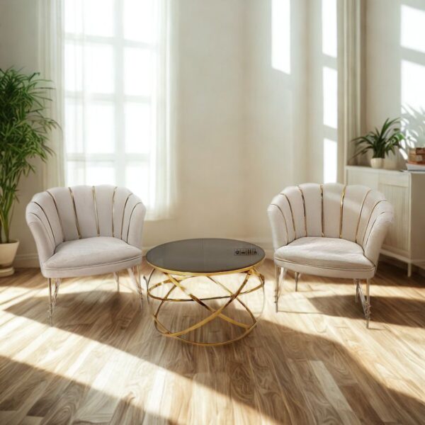 Set 2 Fotolii & Masuta Rotunda - Beige