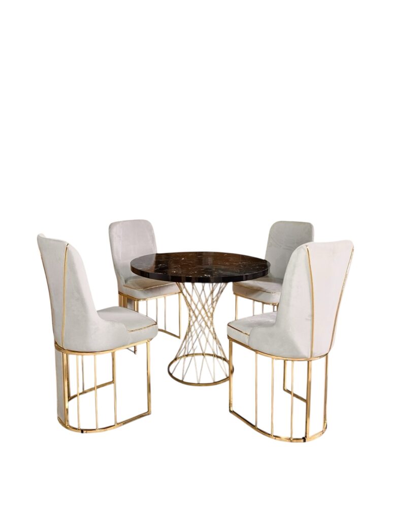 Set Masa Rotunda si 4 Scaune - Bej / Negru granit — cadrul 1