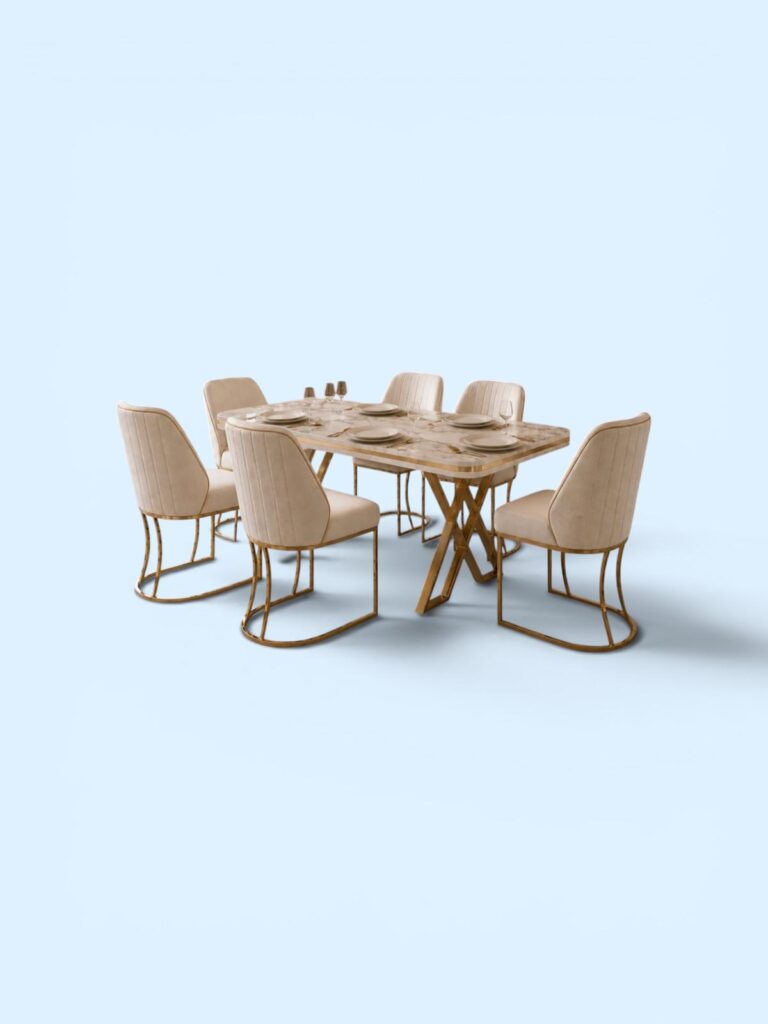 Set Masa & 6 Scaune - Beige / Alb — cadrul 1