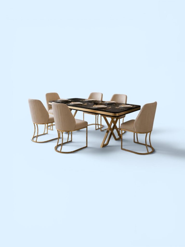 Set Masa & 6 Scaune - Beige / Negru — cadrul 1