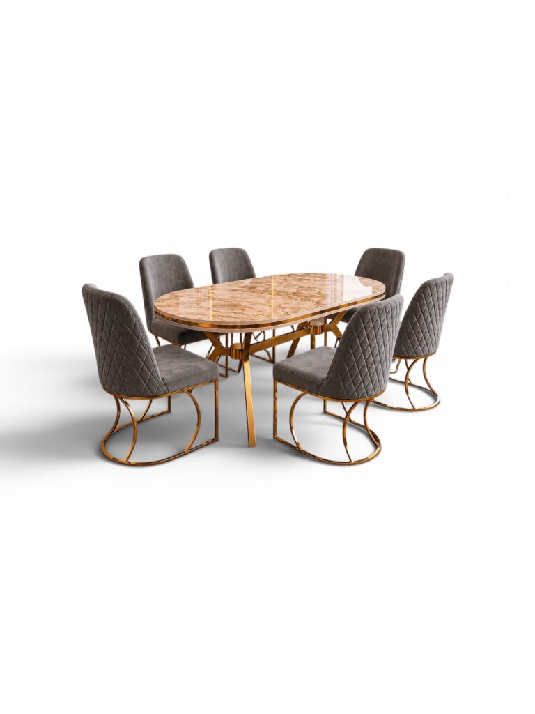 Set Masa & 6 Scaune - Gri / Beige — cadrul 1