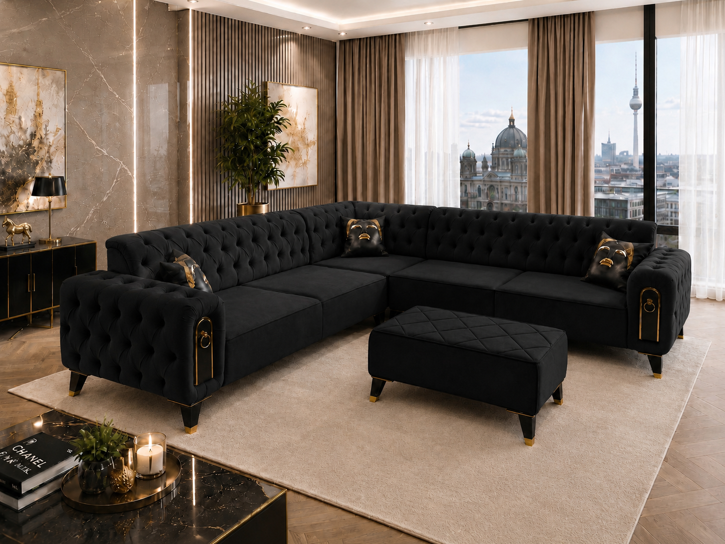 Coltar Chesterfield Negru — foto de ambient