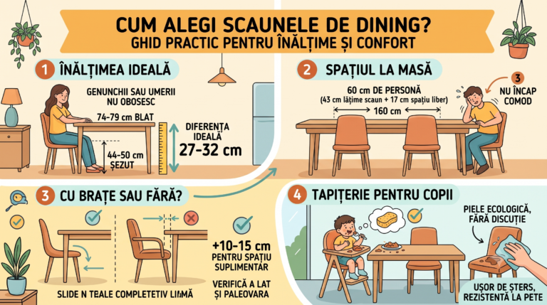 Cum alegi scaunele de dining — înălțime, tapițerie, uzură