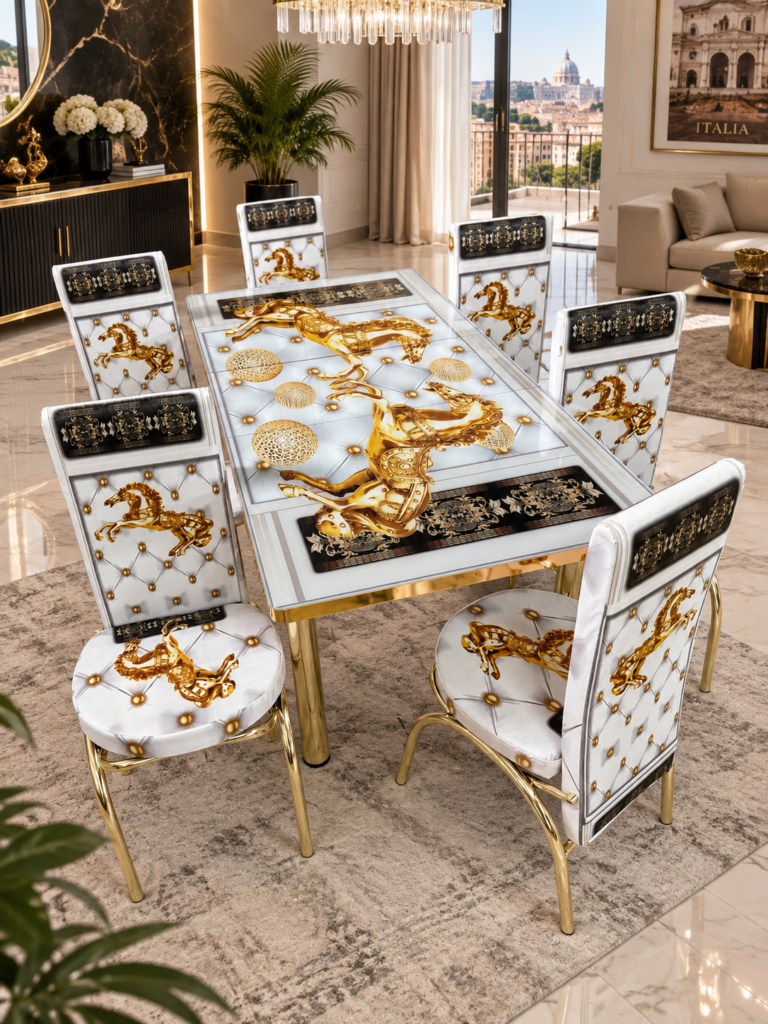 Set Masa extensibila & 6 Scaune - Golden Horse & Gold