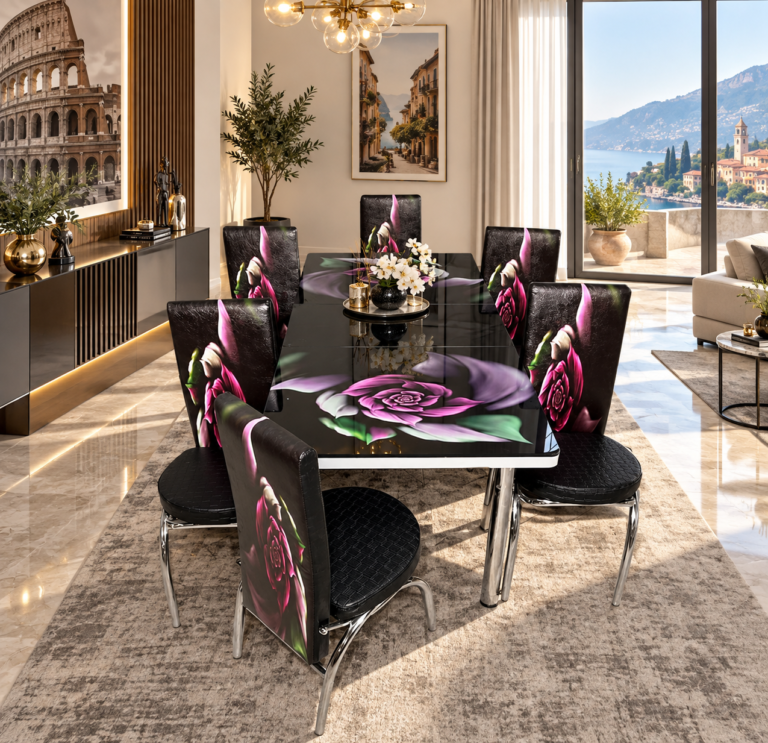 Set Masa extensibila & 6 Scaune - Black Rose