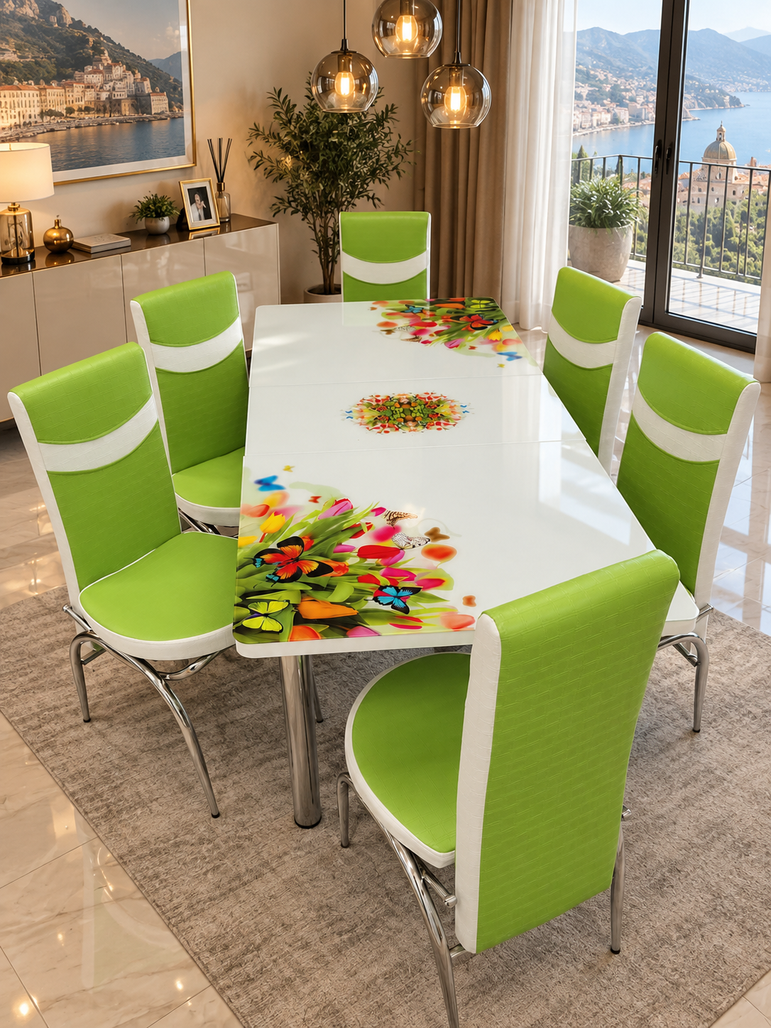 Set Masa extensibila & 6 Scaune - Lime — foto de ambient