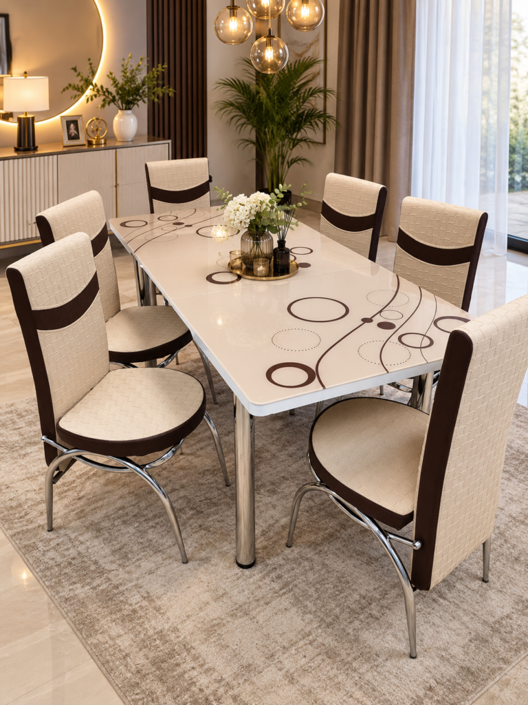 Set Masa extensibila & 6 Scaune - Beige Circle