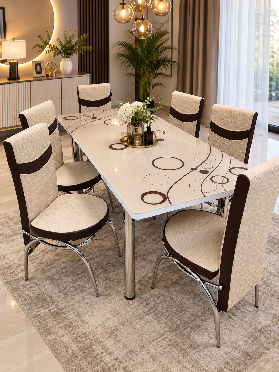Set Masa extensibila & 6 Scaune - Beige Circle — foto de ambient
