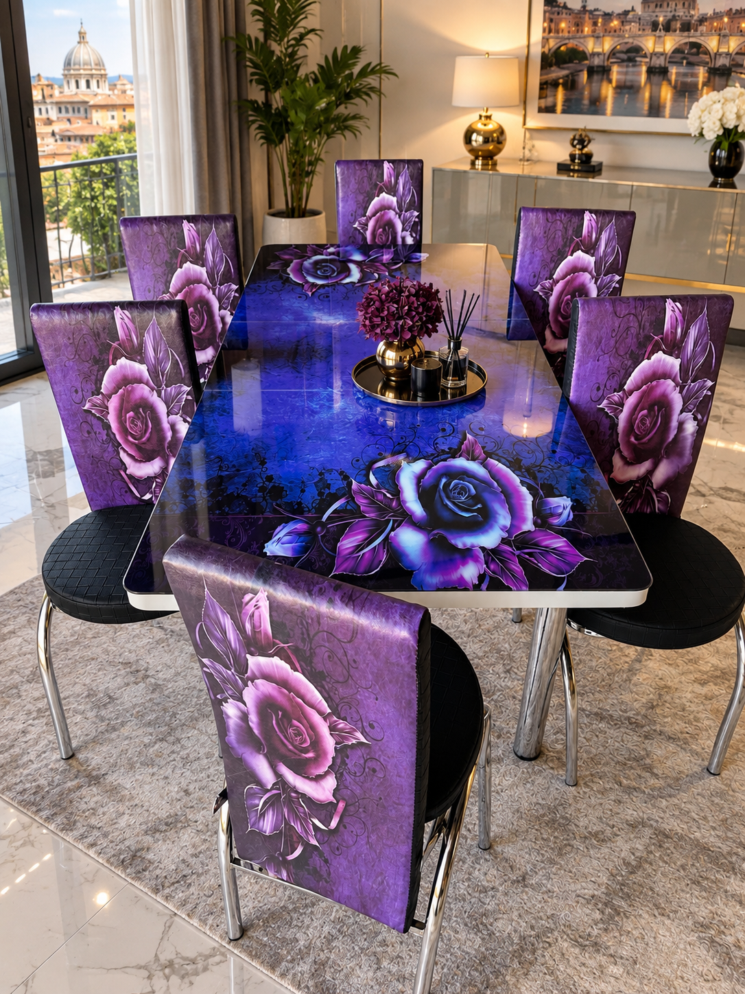 Set Masa extensibila & 6 Scaune - Purple Rose — foto de ambient