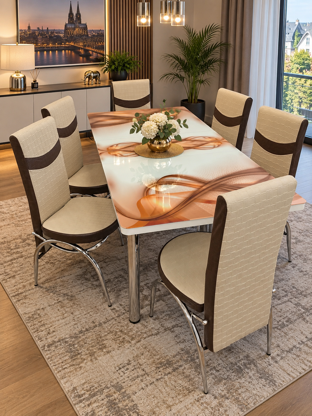 Set Masa extensibila & 6 Scaune - Beige Dream — foto de ambient