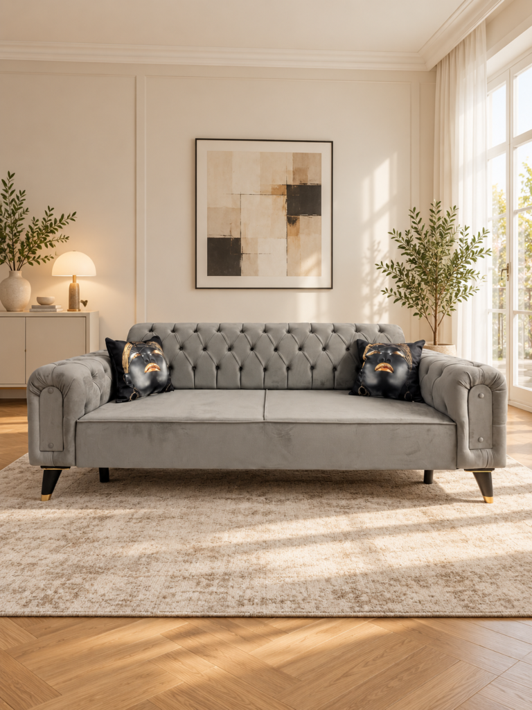 Canapea Rabatabila Premium - Gri Chesterfield