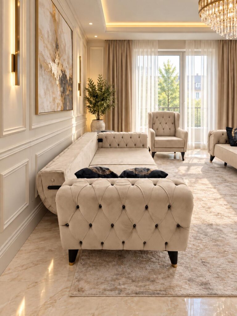 Canapea Rabatabila Premium - Crem Chesterfield — cadrul 1