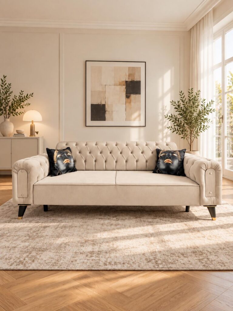 Canapea Rabatabila Premium - Crem Chesterfield