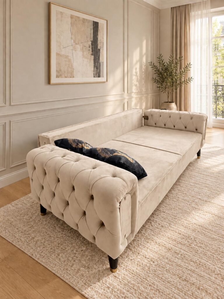 Canapea Rabatabila Premium - Crem Chesterfield — cadrul 3