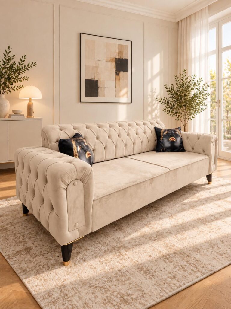 Canapea Rabatabila Premium - Crem Chesterfield — cadrul 4